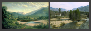 Franconia Notch by Geroge Albert Frost (left); Franconia Notch in 2004 (right)